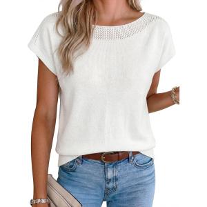 imageArachampCloz Womens Cashmere Blend Cap Sleeve Hollow Out Sweater Vest Casual Loose Knit Summer Tops 2026White