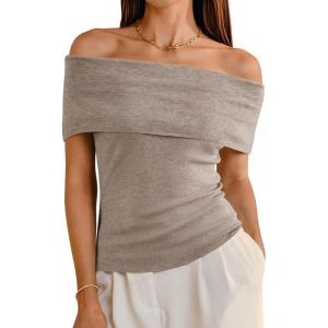 imageArachampCloz Womens Convertible Neckline OffShoulder Cowl Neck Slim Fit Tops 2025Camel