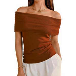 imageArachampCloz Womens Convertible Neckline OffShoulder Cowl Neck Slim Fit Tops 2025Caramel