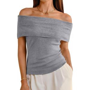 imageArachampCloz Womens Convertible Neckline OffShoulder Cowl Neck Slim Fit Tops 2025Grey