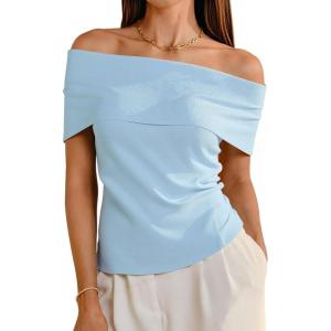 imageArachampCloz Womens Convertible Neckline OffShoulder Cowl Neck Slim Fit Tops 2025Light Blue