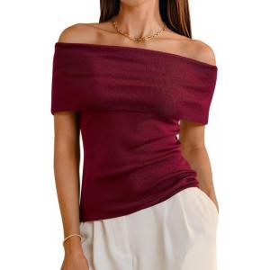 imageArachampCloz Womens Convertible Neckline OffShoulder Cowl Neck Slim Fit Tops 2025Wine Red