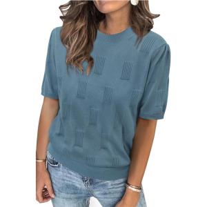 imageArachampCloz Womens Lightweight Blouse Short Sleeve Crew Neck Sweaters Business Dressy Casual Outfits Spring Summer Tops 2026Dusty Blue