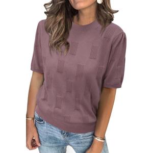 imageArachampCloz Womens Lightweight Blouse Short Sleeve Crew Neck Sweaters Business Dressy Casual Outfits Spring Summer Tops 2026Dusty Rose