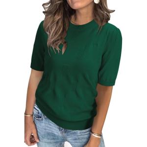 imageArachampCloz Womens Lightweight Blouse Short Sleeve Crew Neck Sweaters Business Dressy Casual Outfits Spring Summer Tops 2026Green