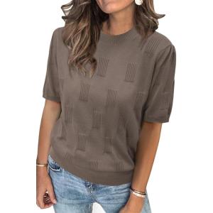 imageArachampCloz Womens Lightweight Blouse Short Sleeve Crew Neck Sweaters Business Dressy Casual Outfits Spring Summer Tops 2026Nutmeg