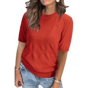 imageArachampCloz Womens Lightweight Blouse Short Sleeve Crew Neck Sweaters Business Dressy Casual Outfits Spring Summer Tops 2026Rust