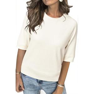 imageArachampCloz Womens Lightweight Blouse Short Sleeve Crew Neck Sweaters Business Dressy Casual Outfits Spring Summer Tops 2026Zbeige