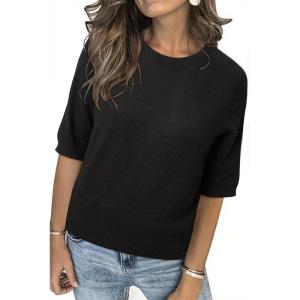 imageArachampCloz Womens Lightweight Blouse Short Sleeve Crew Neck Sweaters Business Dressy Casual Outfits Spring Summer Tops 2026Zblack