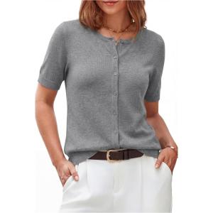 imageArachampCloz Womens Lightweight Short Sleeve Business Casual Cropped Cardigan TopsAgrey