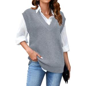 imageArachampCloz Womens Sweater Vest 2024 Fall Winter Knitted V Neck Oversized Casual Cap Sleeve Pullover Tank TopsGrey