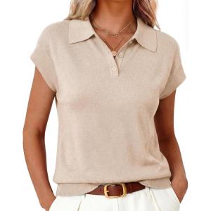 imageArachampCloz Womens Wool Blend Cap Sleeves Business Casual Summer Tops Sweater Vest Polo Shirts 2026Apricot