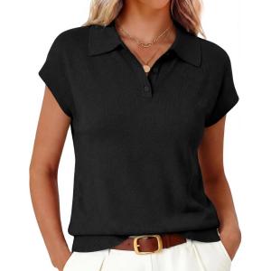 imageArachampCloz Womens Wool Blend Cap Sleeves Business Casual Summer Tops Sweater Vest Polo Shirts 2026Black
