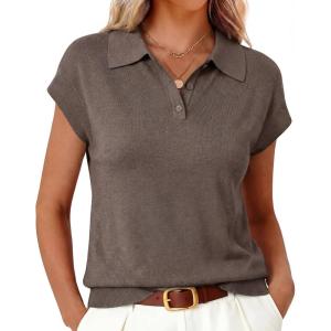 imageArachampCloz Womens Wool Blend Cap Sleeves Business Casual Summer Tops Sweater Vest Polo Shirts 2026Coffee
