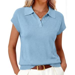 imageArachampCloz Womens Wool Blend Cap Sleeves Business Casual Summer Tops Sweater Vest Polo Shirts 2026Light Blue