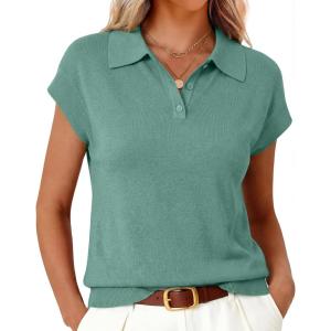 imageArachampCloz Womens Wool Blend Cap Sleeves Business Casual Summer Tops Sweater Vest Polo Shirts 2026Sage Green
