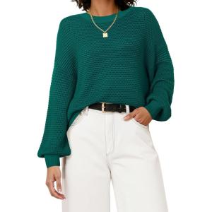 imageArachampCloz Womens Wool Blend Crewneck Fall Trendy Oversized Waffle Sweaters 2025Dark Green