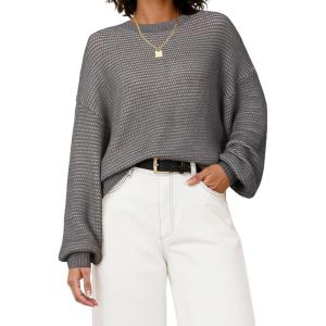 imageArachampCloz Womens Wool Blend Crewneck Fall Trendy Oversized Waffle Sweaters 2025Gray