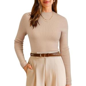 imageArachampCloz Womens Wool Blend Fall Seamless Rip Resistant Warm Layered Tops Business Casual SweatersAapricot