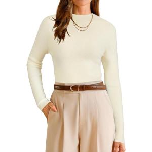 imageArachampCloz Womens Wool Blend Fall Seamless Rip Resistant Warm Layered Tops Business Casual SweatersOffwhite