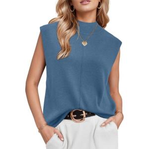 imageArachampCloz Womens Wool Blend Mock Neck Sweaters Vest Business Casual Lightweight Trendy Tops Summer Outfits 2026Blue