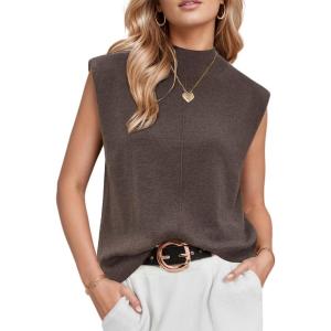 imageArachampCloz Womens Wool Blend Mock Neck Sweaters Vest Business Casual Lightweight Trendy Tops Summer Outfits 2026Coffee