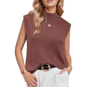 imageArachampCloz Womens Wool Blend Mock Neck Sweaters Vest Business Casual Lightweight Trendy Tops Summer Outfits 2026Dusty Red