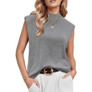 imageArachampCloz Womens Wool Blend Mock Neck Sweaters Vest Business Casual Lightweight Trendy Tops Summer Outfits 2026Gray