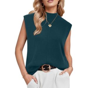 imageArachampCloz Womens Wool Blend Mock Neck Sweaters Vest Business Casual Lightweight Trendy Tops Summer Outfits 2026Green