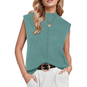 imageArachampCloz Womens Wool Blend Mock Neck Sweaters Vest Business Casual Lightweight Trendy Tops Summer Outfits 2026Lake Blue