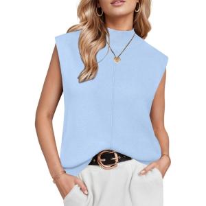 imageArachampCloz Womens Wool Blend Mock Neck Sweaters Vest Business Casual Lightweight Trendy Tops Summer Outfits 2026Light Blue