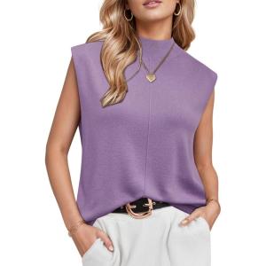imageArachampCloz Womens Wool Blend Mock Neck Sweaters Vest Business Casual Lightweight Trendy Tops Summer Outfits 2026Purple