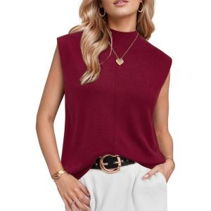 imageArachampCloz Womens Wool Blend Mock Neck Sweaters Vest Business Casual Lightweight Trendy Tops Summer Outfits 2026Red
