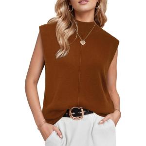 imageArachampCloz Womens Wool Blend Mock Neck Sweaters Vest Business Casual Lightweight Trendy Tops Summer Outfits 2026Rust