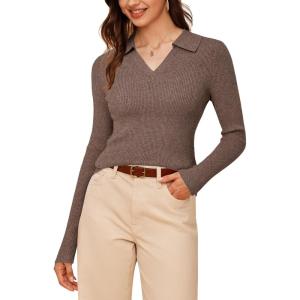 imageArachampCloz Womens Wool Blend Polo Sweater Shirt Business Casual Slim Fitted Fall Tops 2025Coffee