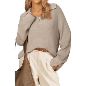 imageArachampCloz Womens Wool Blend Quarter Zip Pullover Sweater Trendy Winter Soft Casual Lapel Oversized Fit TopApricot