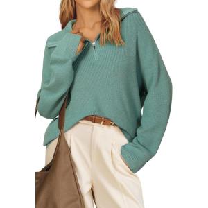 imageArachampCloz Womens Wool Blend Quarter Zip Pullover Sweater Trendy Winter Soft Casual Lapel Oversized Fit TopGrey Green