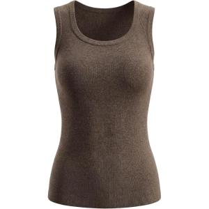 imageArachampCloz Womens Wool Blend Square Neck Spring Summer Basic Slim Fitted Tank Tops 2026Coffee