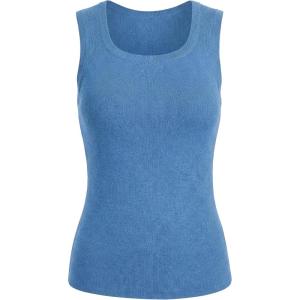 imageArachampCloz Womens Wool Blend Square Neck Spring Summer Basic Slim Fitted Tank Tops 2026Lake Blue