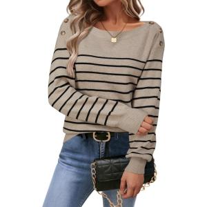 imageArachampCloz Womens Wool Blend Striped Boat Neck Fall Dressy Casual Sweater Tops 2025Khaki and Black