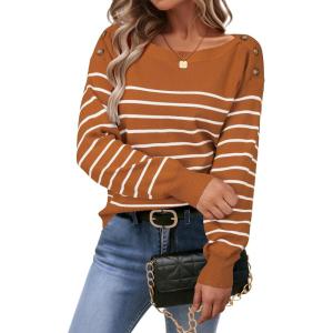 imageArachampCloz Womens Wool Blend Striped Boat Neck Fall Dressy Casual Sweater Tops 2025Orange and White