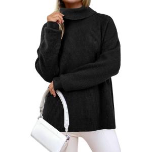 imageArachampCloz Womens Wool Blend Turtleneck Fall Winter Casual Ribbed Oversized Sweater Tops 2025Black