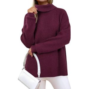 imageArachampCloz Womens Wool Blend Turtleneck Fall Winter Casual Ribbed Oversized Sweater Tops 2025Dark Red