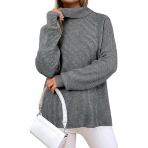 imageArachampCloz Womens Wool Blend Turtleneck Fall Winter Casual Ribbed Oversized Sweater Tops 2025Grey