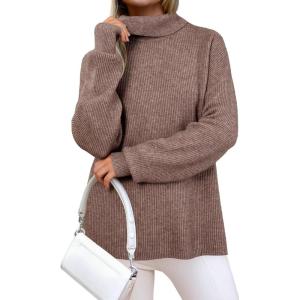 imageArachampCloz Womens Wool Blend Turtleneck Fall Winter Casual Ribbed Oversized Sweater Tops 2025Khaki