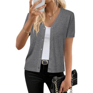 imageArachampCloz Womens Wool Blend Short Sleeve Lightweight Cardigan Business Casual Summer Sweaters TopsDark Gray