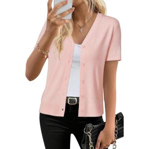 imageArachampCloz Womens Wool Blend Short Sleeve Lightweight Cardigan Business Casual Summer Sweaters TopsLight Pink
