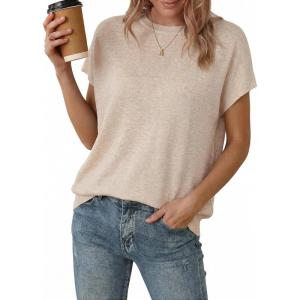 imageArachampCloz Womens Wool Blend Short Sleeve Oversized Sweater Business Casual Tops Summer 2026Apricot