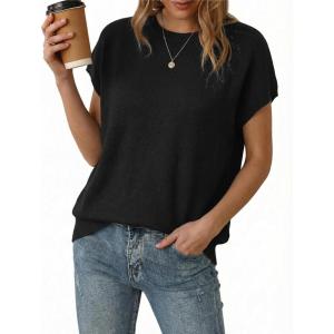 imageArachampCloz Womens Wool Blend Short Sleeve Oversized Sweater Business Casual Tops Summer 2026Black