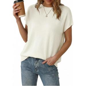 imageArachampCloz Womens Wool Blend Short Sleeve Oversized Sweater Business Casual Tops Summer 2026Offwhite